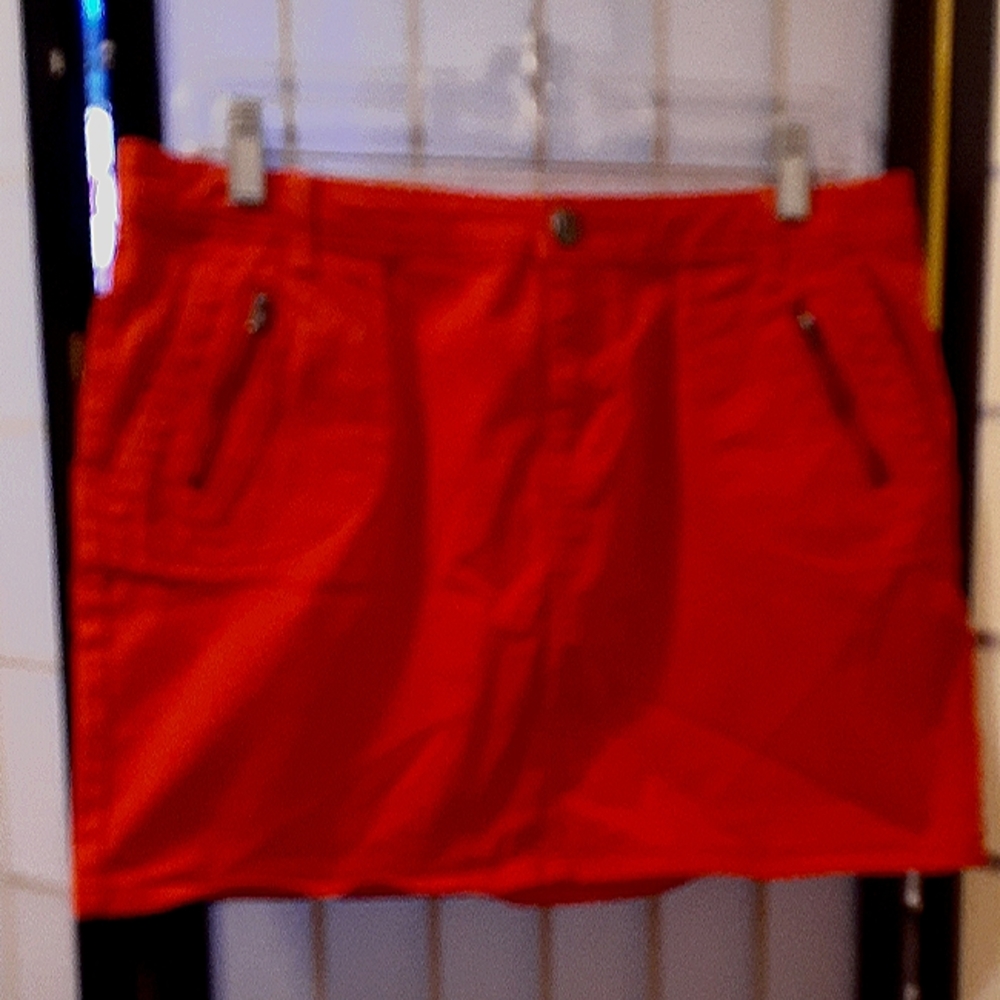 GAP Red Denim Mini Skirt with Pocket Zippers size 8